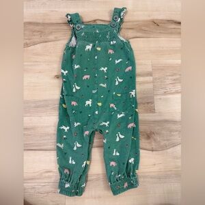 Boden Green Baby Overalls with Farm Animal Print Floral 12-18 m